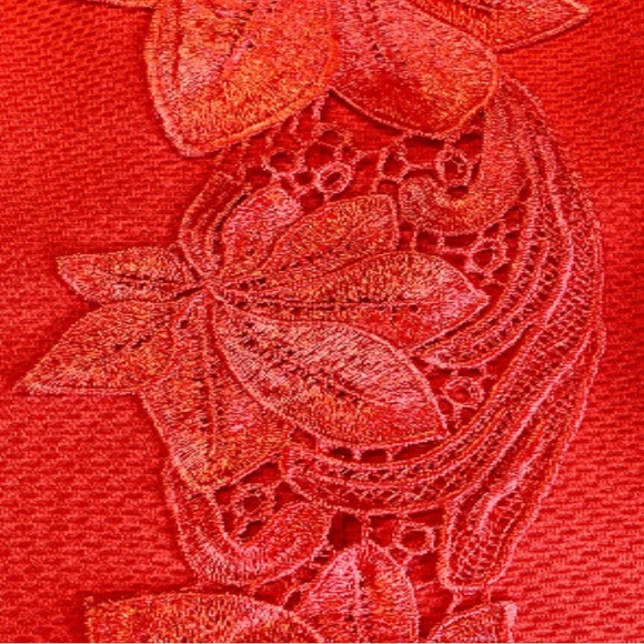 Carmen Marc Valvo Orange Lace Applique Cap Sleeve Sheath Work Party Dress - Picture 2 of 4